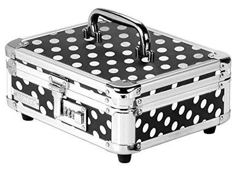 Vaultz VZ00683 Locking Cash Box with Bill and Coin Tray, Combination Lock, Polka Dot Design, 8.5 x 4 x 10 Inches, Black and Whit