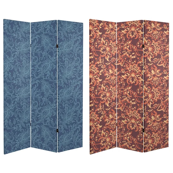 Oriental Furniture 6 ft. Tall Double Sided Floral Wallpaper Canvas Room Divider
