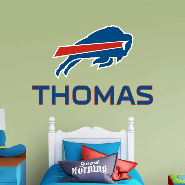 Buffalo Bills: Stacked Personalized Name - Officially Licensed NFL TRANSFER Wall Decal in Throwback Red (52x22W x 39.5x22H) by F