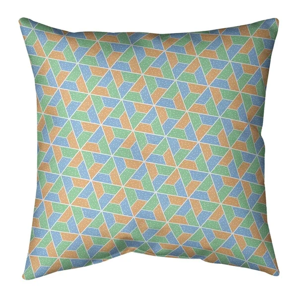 Green Feature Three Color Trapezoids Throw Pillow - 16 x 16 - Green Pink & Red - Synthetic Fiber