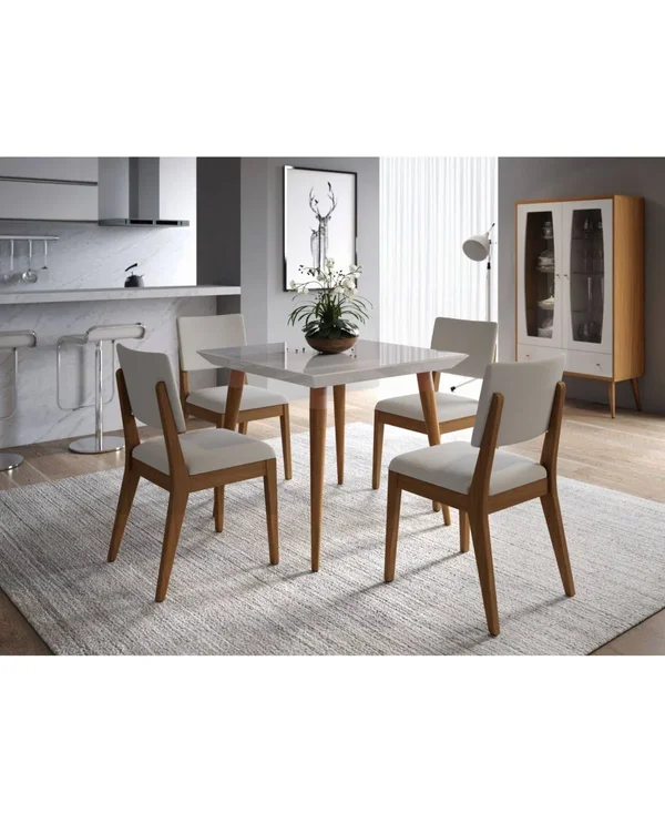 Manhattan Comfort Utopia 35.43x22 Modern Beveled Square Dining Table with Glass Top - Off-White
