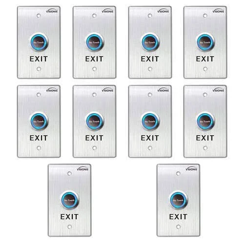 Visionis 10 Pack FPC-7550 Vis-7013 Indoor Stainless Steel No Touch Request to Exit Button with Time Delay Standard Size with LED