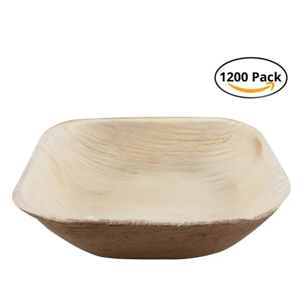 Green Evolve 810017651887 4.25-Inch Square Palm Leaf Set (1200 Pack), Heavy Duty Ecofriendly Disposable Dinnerware Bowls, Light
