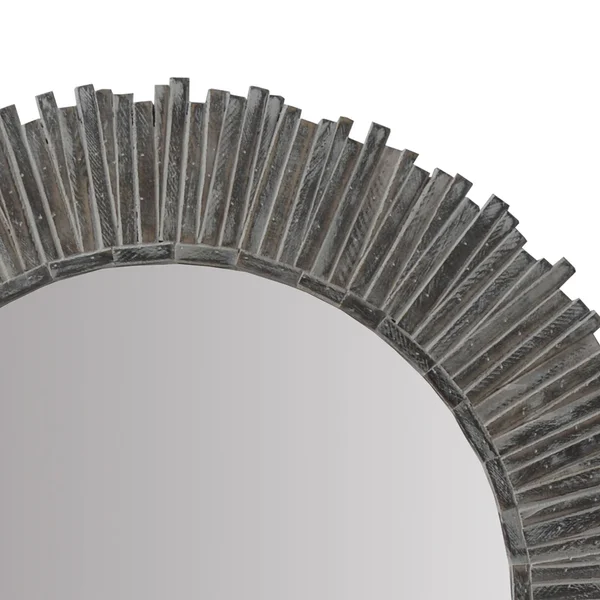 The Urban Port 32 inch Round Beveled Floating Wall Mirror with Sunflower Wooden Frame, Gray