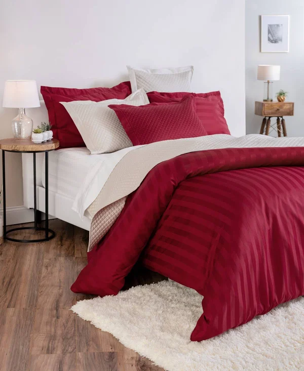 Charter Club Damask Stripe 100% Supima Cotton 550 Thread Count 3 pc. Duvet COVER, King, Created for Macy&s - Pomegranate (Burgun