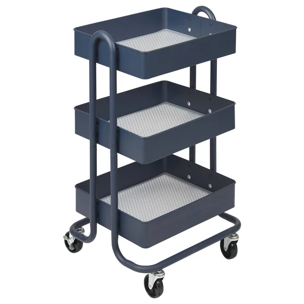 Ecr4kids 3-Tier Utility Rolling Cart - Navy