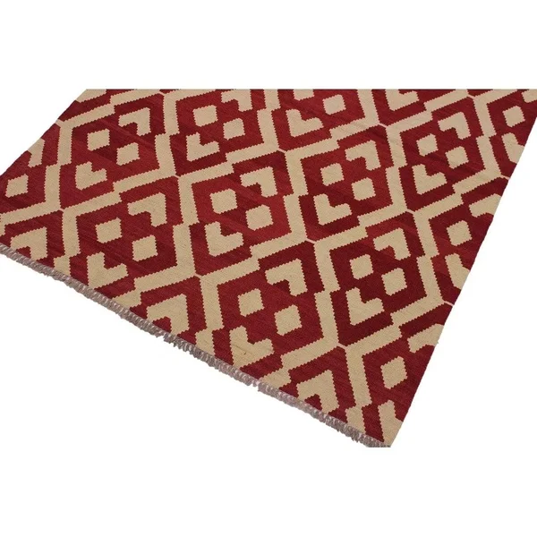 Kilim Angla Red/Ivory Hand-Woven Wool Rug -4&3 x 5&8 - 4 ft. 3 in. x 5 ft. 8 in. - 4 ft. 3 in. x 5 ft. 8 in.