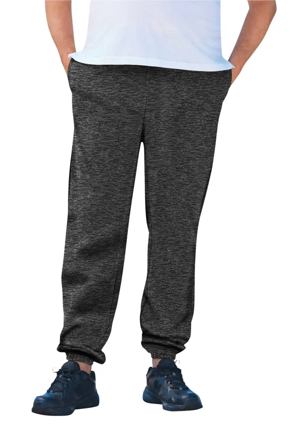 Men's Big & Tall Fleece Elastic Cuff Sweatpants by KingSize in Black White Heather (Size 6XL)
