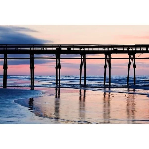 Easy Art Prints Jaynes Gallery's 'Sunset Beach Pier at Sunrise' Premium Canvas Art - 12 x 18 - Modern Black Frame
