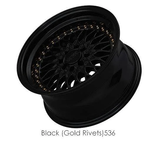 XXR 536 15x8 4x100/4x114.3 0et Black, Gold Rivets Wheel