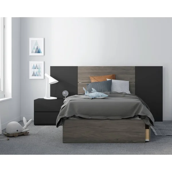 Nexera Amaro 4 Piece Twin Size Bedroom Set Bark Grey and Black