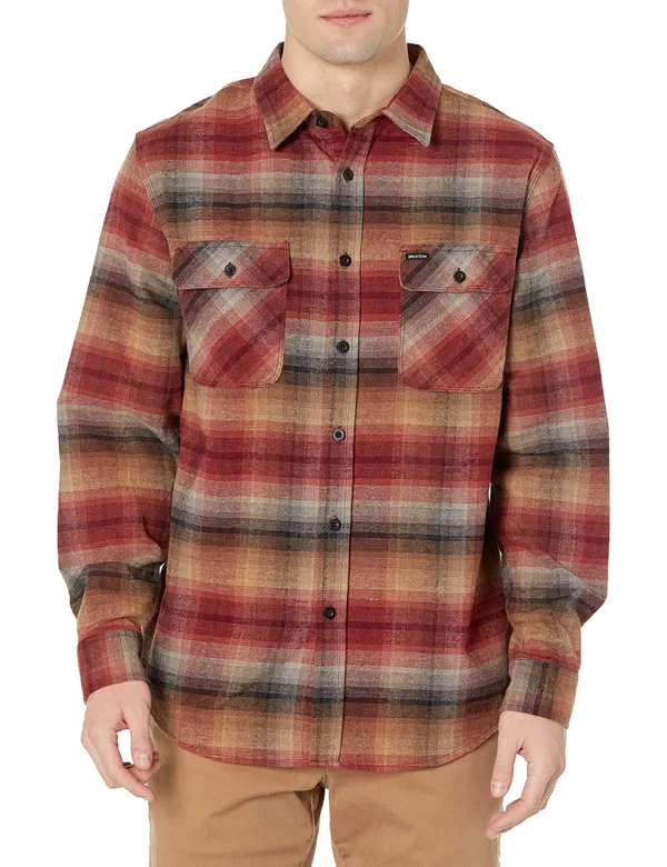 Brixton Bowery Long Sleeve Flannel Shirt in Dark Brick Size 2XL