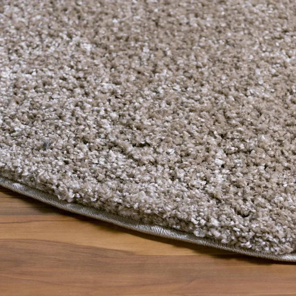 Soft Solid Shag 5 ft Round Khaki Area Rug