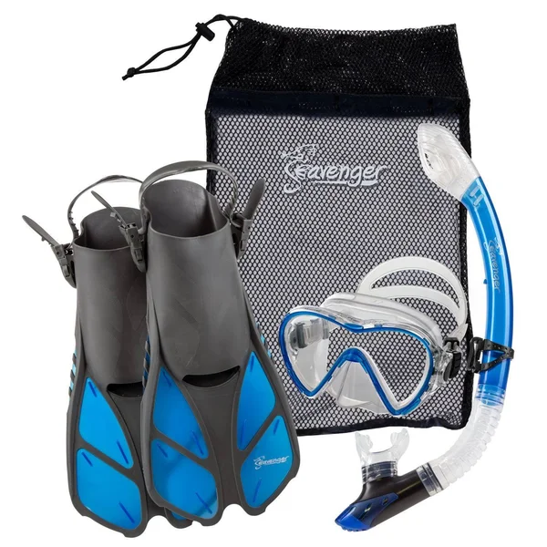 Seavenger Adult and Junior Diving Snorkel Set- Dry Top Snorkel - Trek