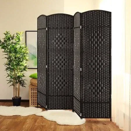 Jostyle Room Divider with Hand-Woven Design - 4-Panel Folding Privacy Screen, Brown
