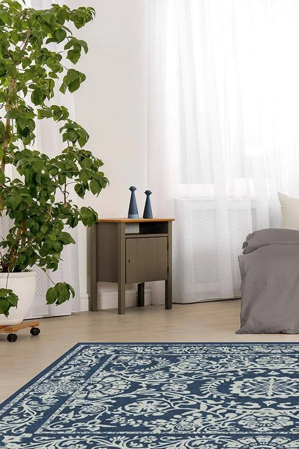 5&x7&, Machine Washable Area Rug, Kid & Pet Friendly, Indoor Rug, Delphina Navy Blue Rug, Ruggable