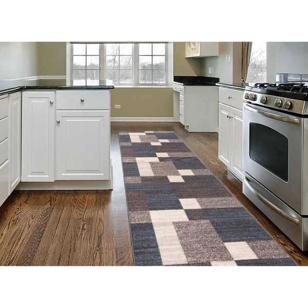 Modern Boxes Design Non-Slip (Non-Skid) Area Rug - 5&3x22 x 7&3x22 - Red