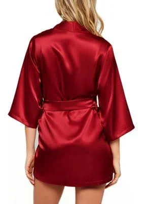 iCollection Burgundy Lyla Lux Satin Short Robe
