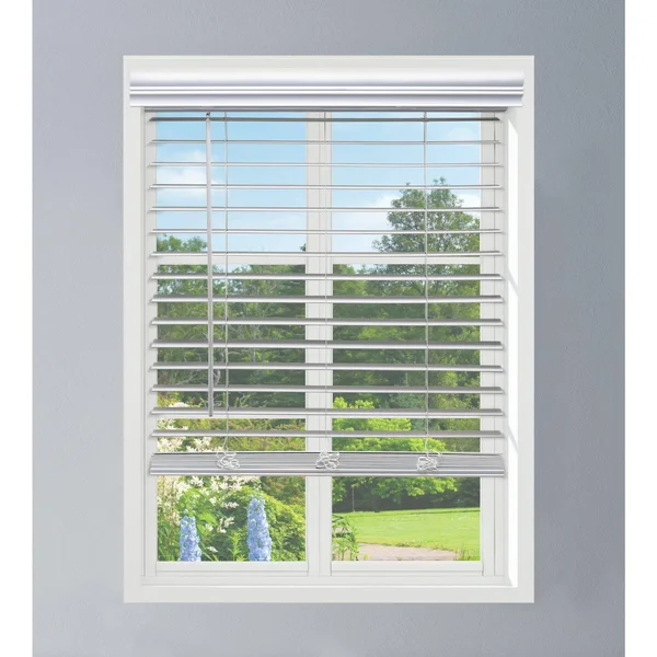 Linen Avenue Custom Cordless Faux Wood Blind White - 69 W x 48 H Partial Inside Mount