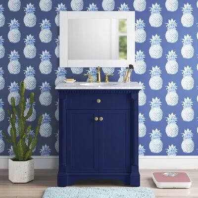 Camila 30'' Single Bathroom Vanity Set Mistana Base Finish: Blue, Hardware Finish: Gold