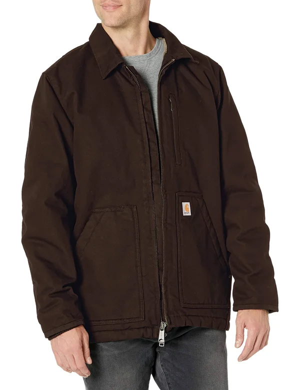 Carhartt Men's Washed Duck Sherpa Lined Coat - 3XL Tall - Dark Brown