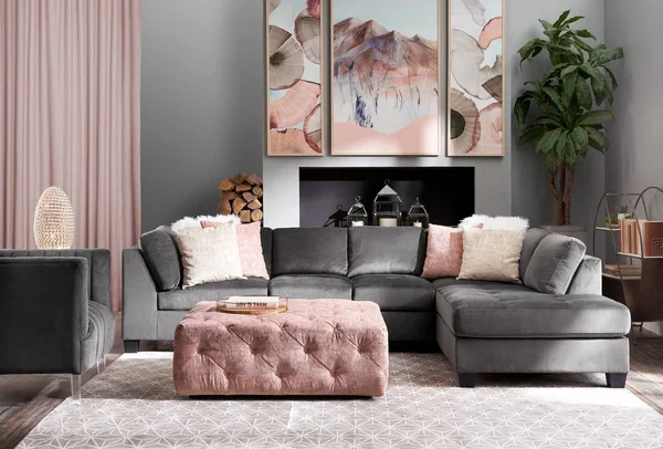 Designer Looks Mackenzie 2-Piece Sectional Sofa with Right-Facing Chaise - Gray