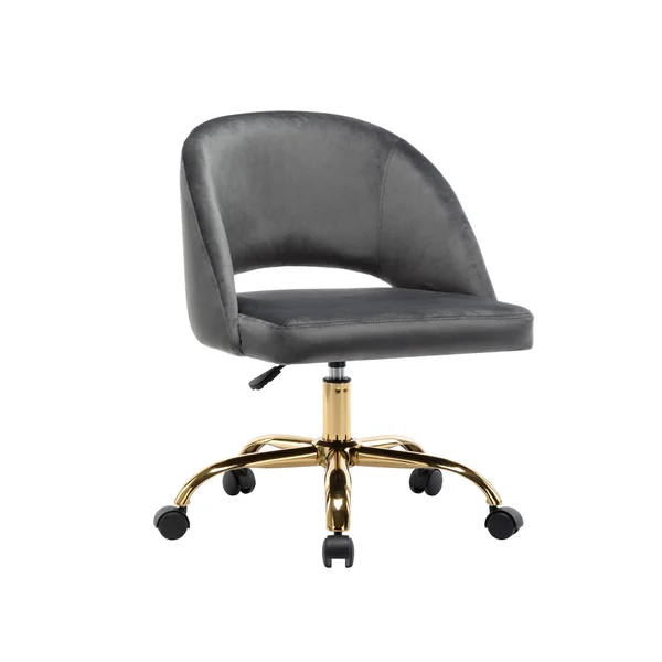 Porthos Home Naiko Velvet Upholstery Swivel Office Chair - Grey