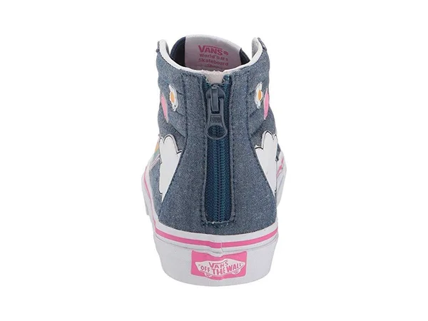 Vans Kids Sk8-Hi Zip (rainbow SIDESTRIPE) Denim/White