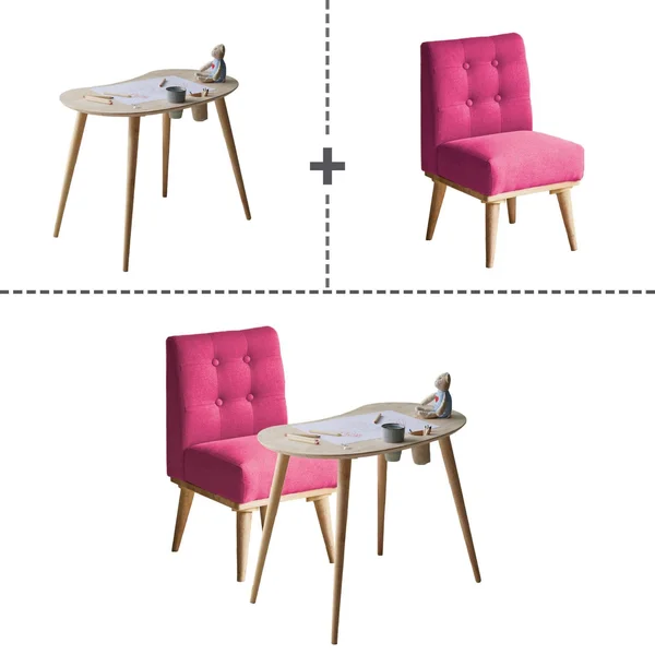 South Shore Sweedi Solid Wood Kids Table with Upholstered Chair Set - Natural Pink