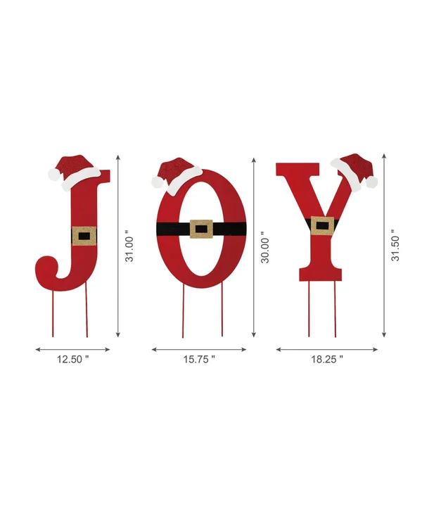 Glitzhome Metal Joy Yard Stake or Standing Decor or Wall Decor - Set of 3 - Red