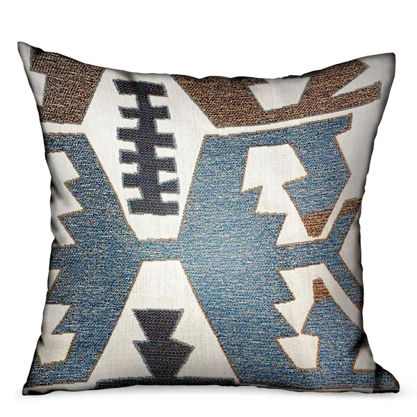 Plutus Brands Wild Chumash Blue Brown Geometric Luxury Outdoor/Indoor Throw Pillow 18x22x18x22