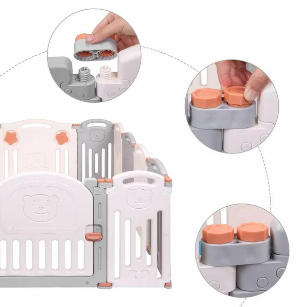 JOYMOR 14 Panels Foldable Baby Playpen BPA-Free Safety Play Yards Kids Activity Center with Locked Door Home Indoor Outdoor (Lit