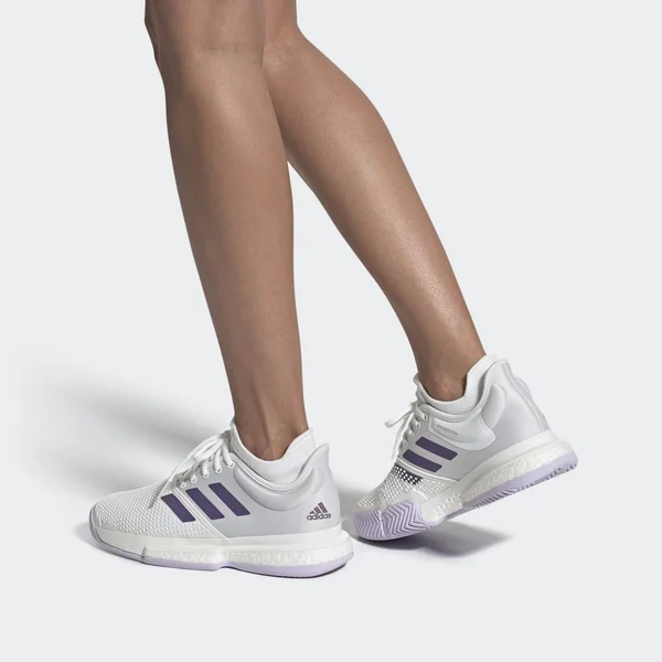 Adidas Women's SoleCourt Tennis Shoes (White/Tech Purple/Legacy Purple)
