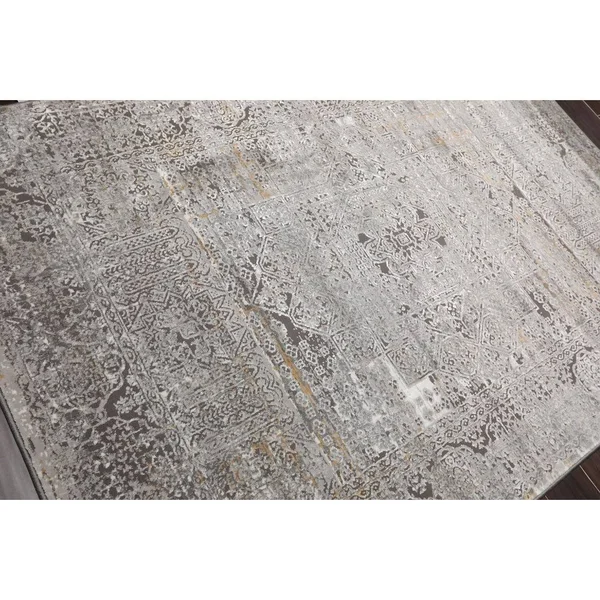 Oriental Rug of Houston 6'07 inchx9' Machine Made Polypropylene KPSI Premium Oriental Area Rug Silver - White Color, Size: 6 x 9