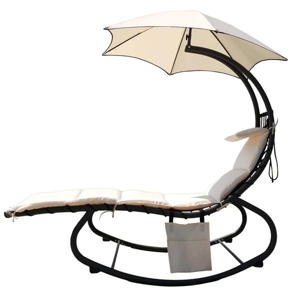 Balancefrom Hanging Rocking Curved Chaise Lounge Chair Swing with CUSHION - Pillow, Canopy, Stand and Storage Pouch, 330-Pound Ca