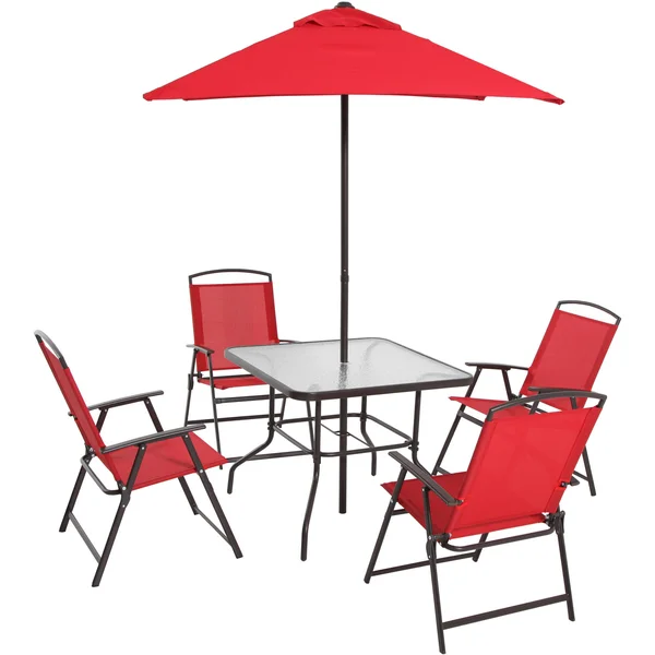 New! Outdoor Patio Furniture Dining Set 6 Piece Folding Red