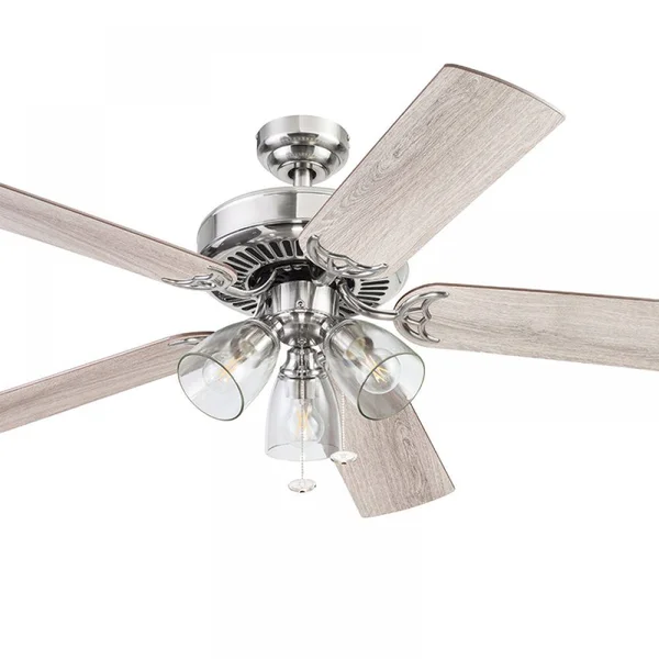 Better Homes & Gardens 52 inch Satin Nickel 3 Light, 5-Blade Ceiling Fan