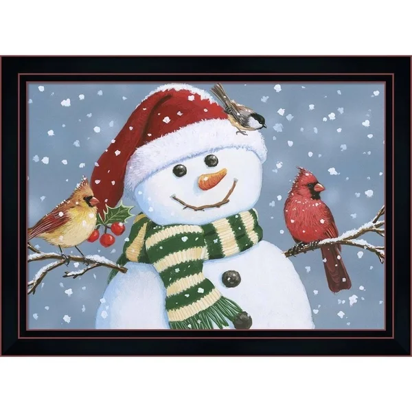 William Vanderdasson 'Santa Snowman' Framed Art (Blue/White/Red)