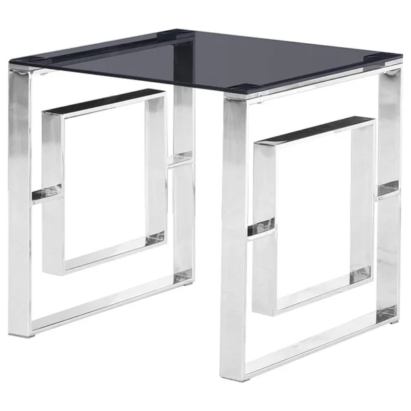 Best Master Furniture Smoked Glass Living Room Silver End Table