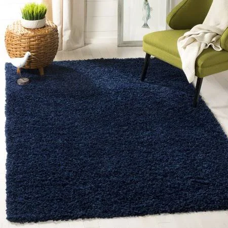 Wrought Studio Fornax Shag Navy Area Rug, Size: Rectangle 5'1 inch x 7'6 inch, Blue