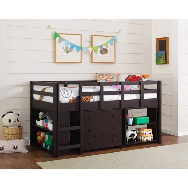 Naomi Home Low Study Loft Bed Espresso/Twin