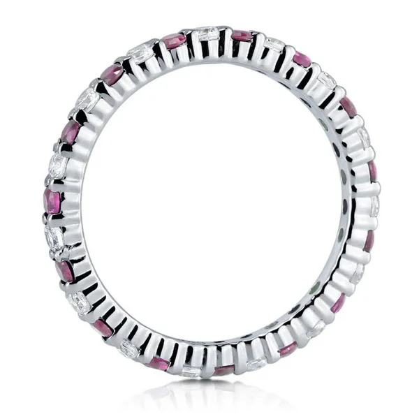 Berricle Sterling Silver Simulated Ruby Cubic Zirconia CZ Stackable Anniversary Fashion Right Hand Eternity Band Ring Size 8