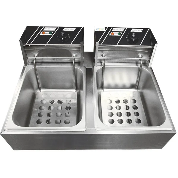 Clevr 11 LITER Capacity Commercial Stainless Steel Deep Fryer Machine 110V Double Two Tank Design