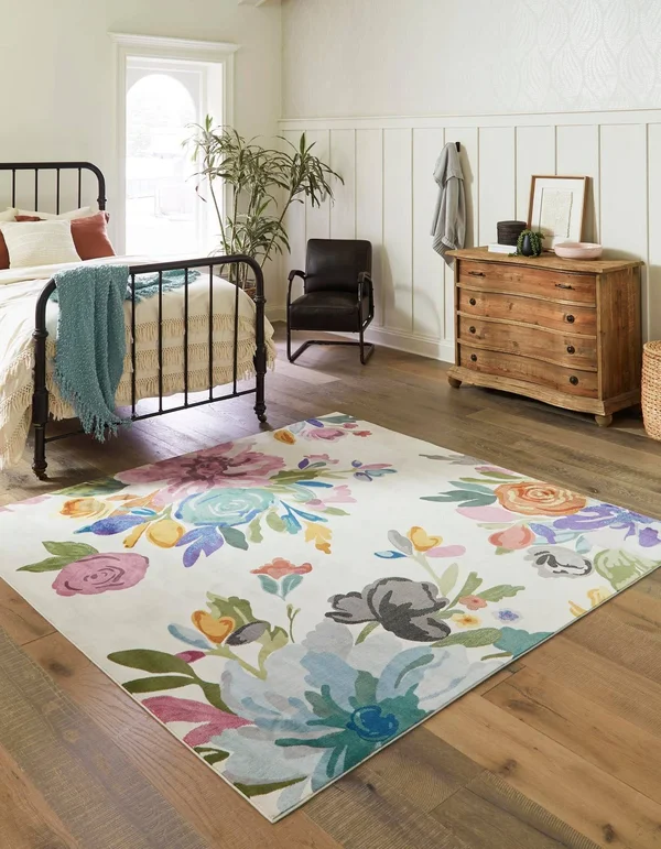 Blossom Ivory 8 ft Square Area Rug