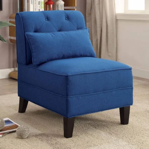Benzara - Accent Chair with Pillow - Dark Blue Linen