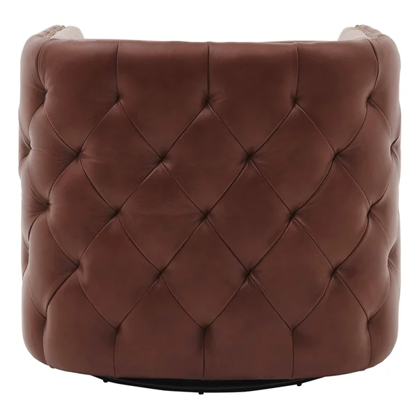 Leslie Top Grain Leather Swivel Tufted Chair - Garrett Brown