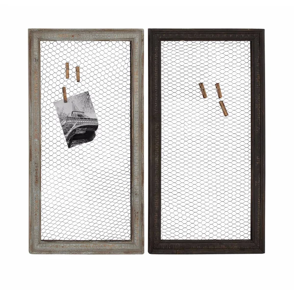 Wood Metal Wall Decor Assorted Set of Two with Wooden Frame and Wire Mesh