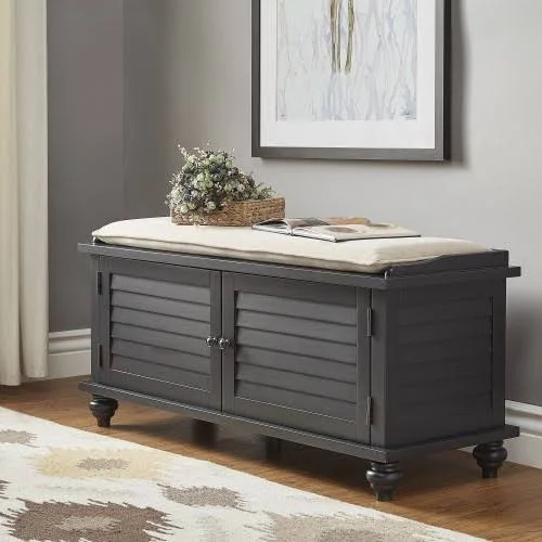 Maybelle Velvet Cushion Shutter Door Storage Bench by Inspire Q Classic - Charcoal Black