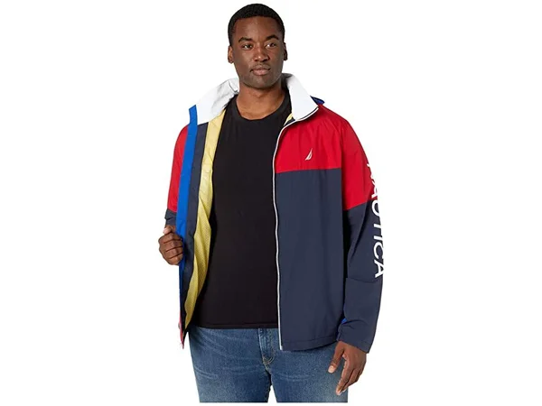 Nautica Navy Big & Tall Long Sleeve Color Block Jacket with Logo