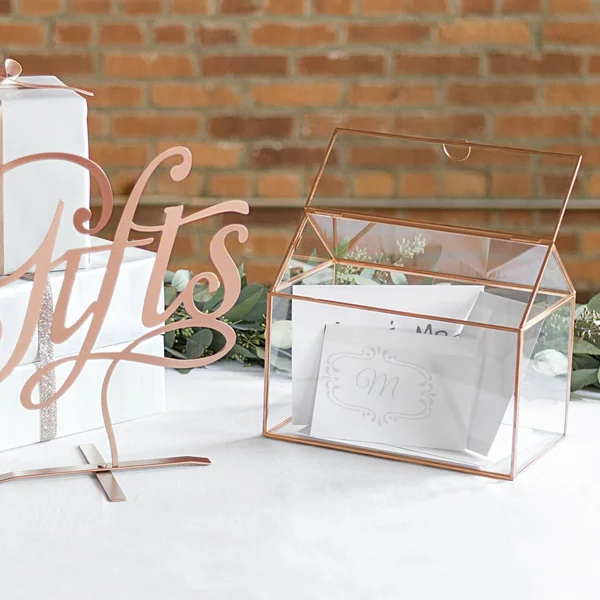 Cathy&s Concepts Gold Personalized Glass Terrarium Reception Gift Card Holder